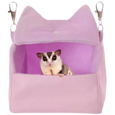 Imagem de Cama de porquinho da índia coelho ouriço planador de açúcar esquilo hamster cama caverna pendurada saco de aconchego para acessórios de gaiola (rosa, pequeno)