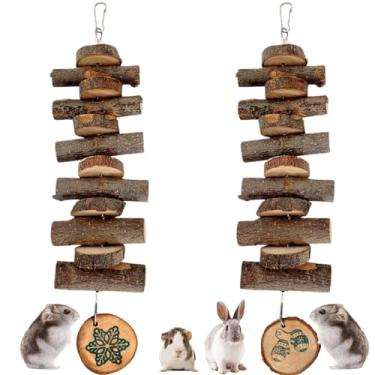 Imagem de 2 peças de brinquedo mastigável para animais pequenos, madeira de maçã natural, gaiola de bloco, molares pendurados, petiscos, lanche para hamsters, coelhos, pássaros, chinchilas, esquilos para férias