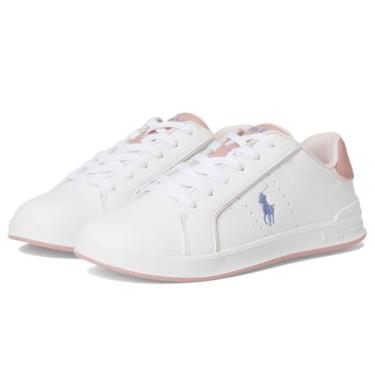 Imagem de Polo Ralph Lauren Tênis infantil unissex Heritage Court Iii (criança grande), Branco/Rosa, 17