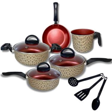 Imagem de Jogo Panelas 8 Pçs Antiaderente Com Tampa Vidro - Marcolar, Bege rotop