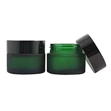 Imagem de (2PCS) - 30ML(1 OZ) Green Glass Empty Refillable Cosmetic Cream Jar Pot Bottle Container With Black Cap for Salve Face Cream Lip Balm Lotion And DIY Homemade Products (2PCS)