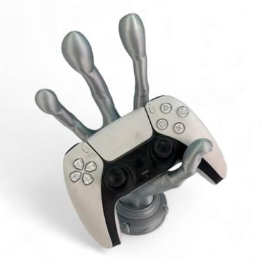 Imagem de Suporte Gamer para Controle PS4/PS5, Design Mão Alien, Azul, 21 cm x 7,5 cm (Prata)