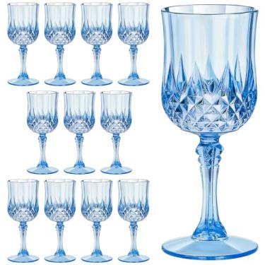 Imagem de ZOMUIA 12 peças de taças de vinho de plástico azul, taças de plástico vintage, taças de vinho com haste inquebrável, taças de vinho vintage de plástico para festa de casamento, Natal, aniversário