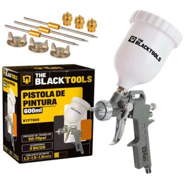 Imagem de Pistola Pintura Gravidade 600ml Profissional + 3 Bicos The Black Tools
