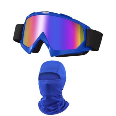 Imagem de LJDJ Óculos de motocross para motocicletas off-road para quadriciclo com proteção solar UV balaclava cobertura facial completa (azul/colorido + máscara)