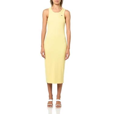 Imagem de Lacoste Vestido maxi feminino de algodão orgânico sem mangas e gola redonda, Amarelo, 40