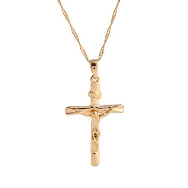Imagem de Colar masculino banhado a ouro 24k Jesus Cristo crucifixo cruz pingente colar corrente