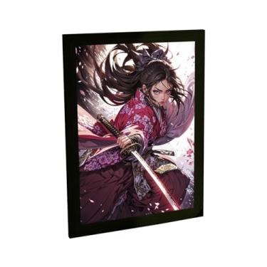 Imagem de Quadro Decorativo Anime Gueixa Samurai Espada Rosa Decoração Poster Quarto Sala