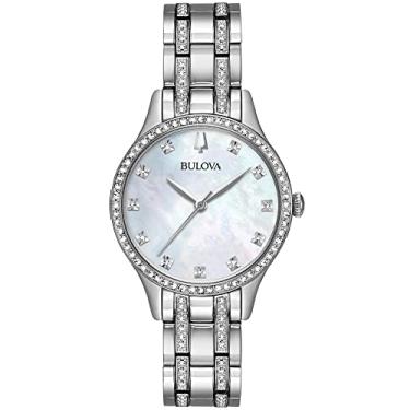Imagem de Bulova Relógio feminino de quartzo, cristal de aço inoxidável, prateado (modelo: 96X145)