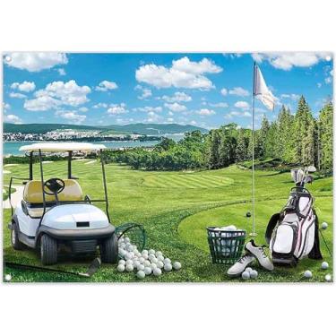 Imagem de Swepuck 2,1 x 1,5 m, cenário de campo de golfe, grama, árvores, carrinho, sapatos, céu azul, fundo fotográfico, competição, esportes ao ar livre, decorações de festas de fim de ano, adereços de cabine