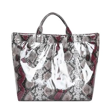 Imagem de Ansseng Sacola feminina de PVC grande papel kraft de plástico transparente alça superior bolsa Hobo transparente bolsa rosa choque, Vermelho