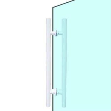 Imagem de Maçaneta de porta de vidro de aço inoxidável branco, maçaneta de porta de correr de porta de celeiro comercial de madeira, instalação com parafusos/100 * 70 cm (branco 80 * 50 cm)