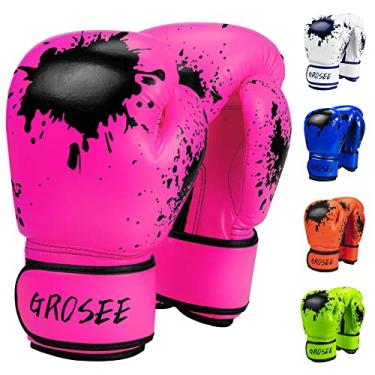 Imagem de Luva de boxe infantil 170 g 227 g, luvas de treinamento para jovens, meninos e meninas para saco de pancadas, kickboxing, Muay Thai, MMA, UFC, presente para idades de 6 a 15 anos (rosa, 170 g (20,4 a