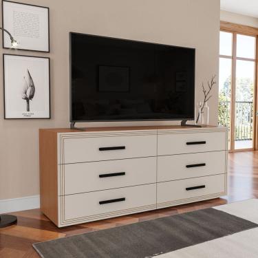 Imagem de Cômoda 6 Gavetas Móveis 150,1cm 63,1cm 46cm Valência Freijo/Creme