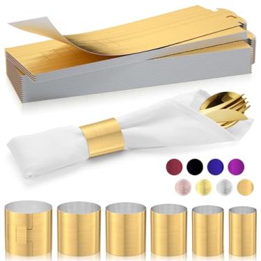 Imagem de ChilStikUni Faixa De Guardanapo Reutilizável Material Polímero, Sem Cola, À Prova Rasgos, Resistente Água E Óleo, Conjunto 200 Faixas (Frente Escovada Dourada Verso Prata), 6 Tamanhos Ajustáveis Ané