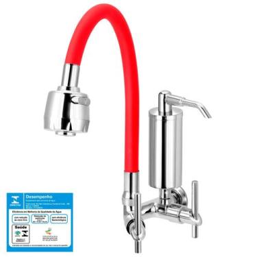 Imagem de Torneira Gourmet Filtro Cozinha Vermelha Flexível 1/4 de Volta Slim Pa
