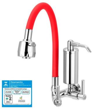 Imagem de Torneira Gourmet Filtro Cozinha Vermelha Flexível 1/4 de Volta Slim Pa