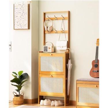 Imagem de LIJAHGMD Armário de armazenamento de sapatos Farmhouse Entryway com cabideiro, 12 a 18 cubos de sapato e 8 ganchos para casacos, árvore com gavetas dobráveis e compartimento de armazenamento, armário