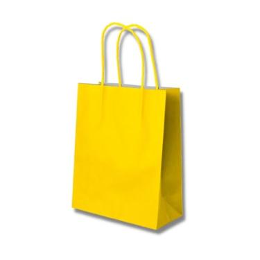 Imagem de Kit com 10 Sacolas Amarelas 23,5x10x31,5cm – Papel com Alça Reforçada – Embalagem Brilhante para Presentes, Lembrancinhas, Festas e Lojas – Cor Vibrante e Versátil