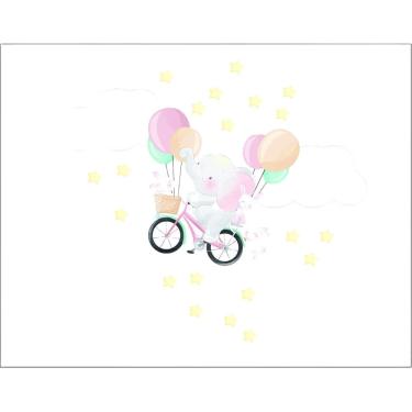 Imagem de Adesivo De Parede Infantil Elefantinho Bebê Na Bicicleta
