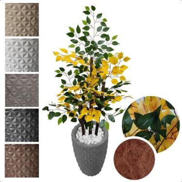 Imagem de Figueira Artificial Ficus Verde Amarelo Vaso Alto Decoração - Flor de 