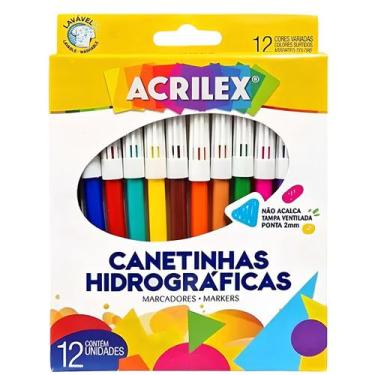Imagem de Canetinhas Coloridas Hidrogaficas 12 Cores Lavável Acrilex, Hidrografi