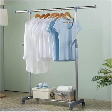 Imagem de Suporte para roupas com rodas, suporte de roupas com sapateira, aplique no quarto, sala de estar, suporte fácil de montar, varão para decoração de quarto, cinza