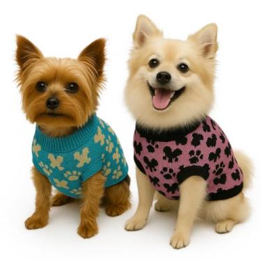 Imagem de Kit 5 Roupa Roupinha Pet Cachorro Gato Porte Pequeno Filhote Mini Tricot Lã Quentinha Confortável (Femea, P)