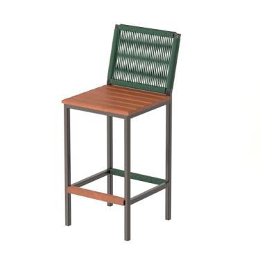 Imagem de Banqueta Bahamas Alta Madeira Peroba com Encosto de Corda Náutica Verde Militar