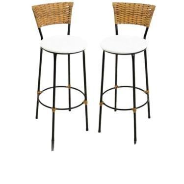 Imagem de kit 2 banquetas alta fibra sintética junco área gourmet balcão(2.bq.alta.imbuia/branco)