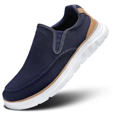 Imagem de Mocassins masculinos, sem cadarço, casual, para caminhada, tênis, malha, Oxford, trabalho, leve, sola macia, 1 azul escuro, 45