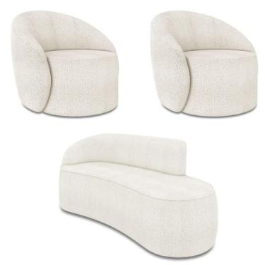Imagem de Sofá 3 Lugares Orgânico 180cm Morgan E 2 Poltronas Lua Bouclê Off Whit