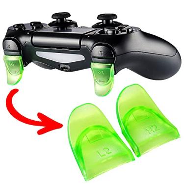 Imagem de eXtremeRate Gatilho de extensão de botões L2 R2 verde transparente para controle PS4, extensores de ajuste de melhoria de jogos para controle PS4 JDM-030
