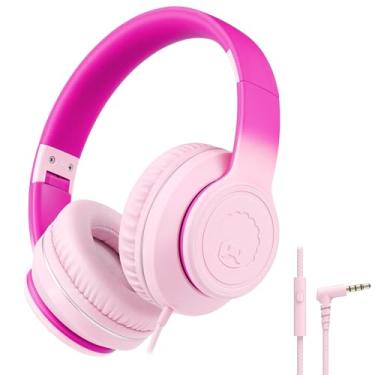 Imagem de rockpapa Fones de ouvido com fio L22 para crianças, meninas, meninos e mulheres, com microfone, fones de ouvido dobráveis com fio de 3,5 mm para escola, Chromebooks, tablet, laptop, avião, gradiente,
