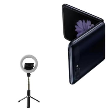 Imagem de Suporte e suporte BoxWave para Samsung Galaxy Z Flip [RingLight SelfiePod] Haste extensível com anel de luz para Samsung Galaxy Z Flip - Preto