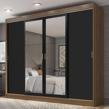 Imagem de Guarda-roupa Casal Madesa Austin 4 Portas De Correr Com Espelhos 3 Gavetas - Rustic-preto Rustic-preto