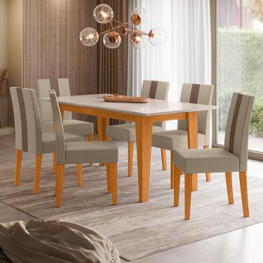 Imagem de Mesa de Jantar Retangular Poliman Goya com Tampo de Vidro e 6 Cadeiras Revestidas em Suede