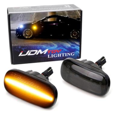 Imagem de iJDMTOY Kit de luz lateral para para-lama LED âmbar com lente fumê compatível com especificações JDM Honda/Acura RSX Integra Civic EP3 substitui lâmpadas laterais âmbar OEM
