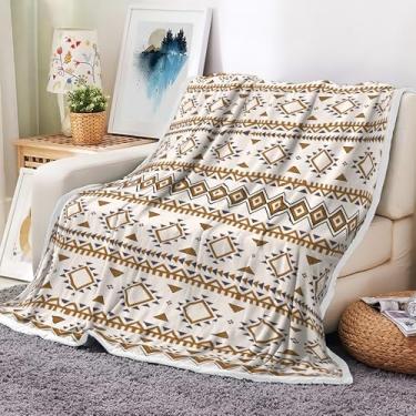 Imagem de Cobertores Boho Sudoeste Asteca - Americano Navajo Bege Laranja Western Vintage Estampado Flanela Macio Tradicional Sudoeste Cobertor para Sofá Cadeira Cama Sala de Estar Viagem ao Ar Livre 127 x 152