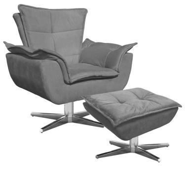 Imagem de Poltrona Base Giratória Cromada Com Puff Opla Grafite