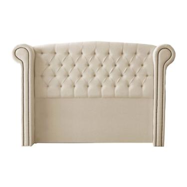 Imagem de Cabeceira Cama Casal Box Estofada 138 Cm Fernanda Linho Bege Claro