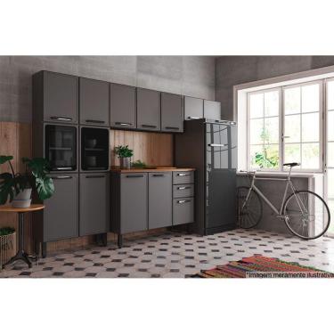 Imagem de Kit De Cozinha Modulada 4pçs Estilo (2 Armários + 1 Balcão + 1 Paneleiro) C4P107 Cinza/Grafite -