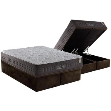 Imagem de Cama Box Baú Queen Kit MasterPocket New King Euro Pillow Molas Ensacadas Suede Brown Marrom Anjos