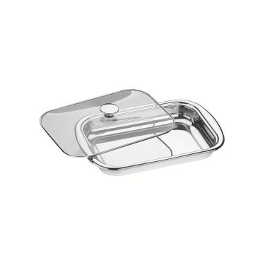 Imagem de Assadeira Cosmos Retangular Inox Com Tampa De Vidro 39cm 3,2 L - Tramontina