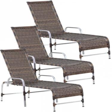 Imagem de 3 Espreguiçadeiras Catar Piscina Alumínio Trama Original Argila