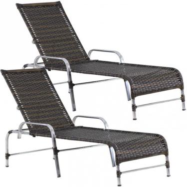 Imagem de 2 Espreguiçadeiras Catar Piscina Alumínio Trama Original Pedra Ferro