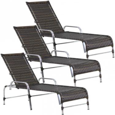 Imagem de 3 Espreguiçadeiras Catar Piscina Alumínio Trama Original Pedra Ferro