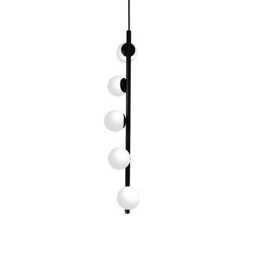 Imagem de Lustre Vertical Figo Preto - 5 Globos Esfera De Vidro Branco