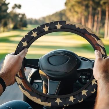 Imagem de Rarucativ Capa de volante elástica com bandeira cinza para carrinho de golfe capas de volante para carro de 33 a 35 cm, antiderrapante, absorção de suor, decoração de interiores, acessórios de volante