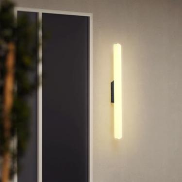 Imagem de Lâmpada de parede LED moderna para uso externo com tira longa IP65 à prova d'água arandela decorativa para exterior/interior luminária minimalista para jardim, pátio, garagem, corredor, 3000 K/6500K